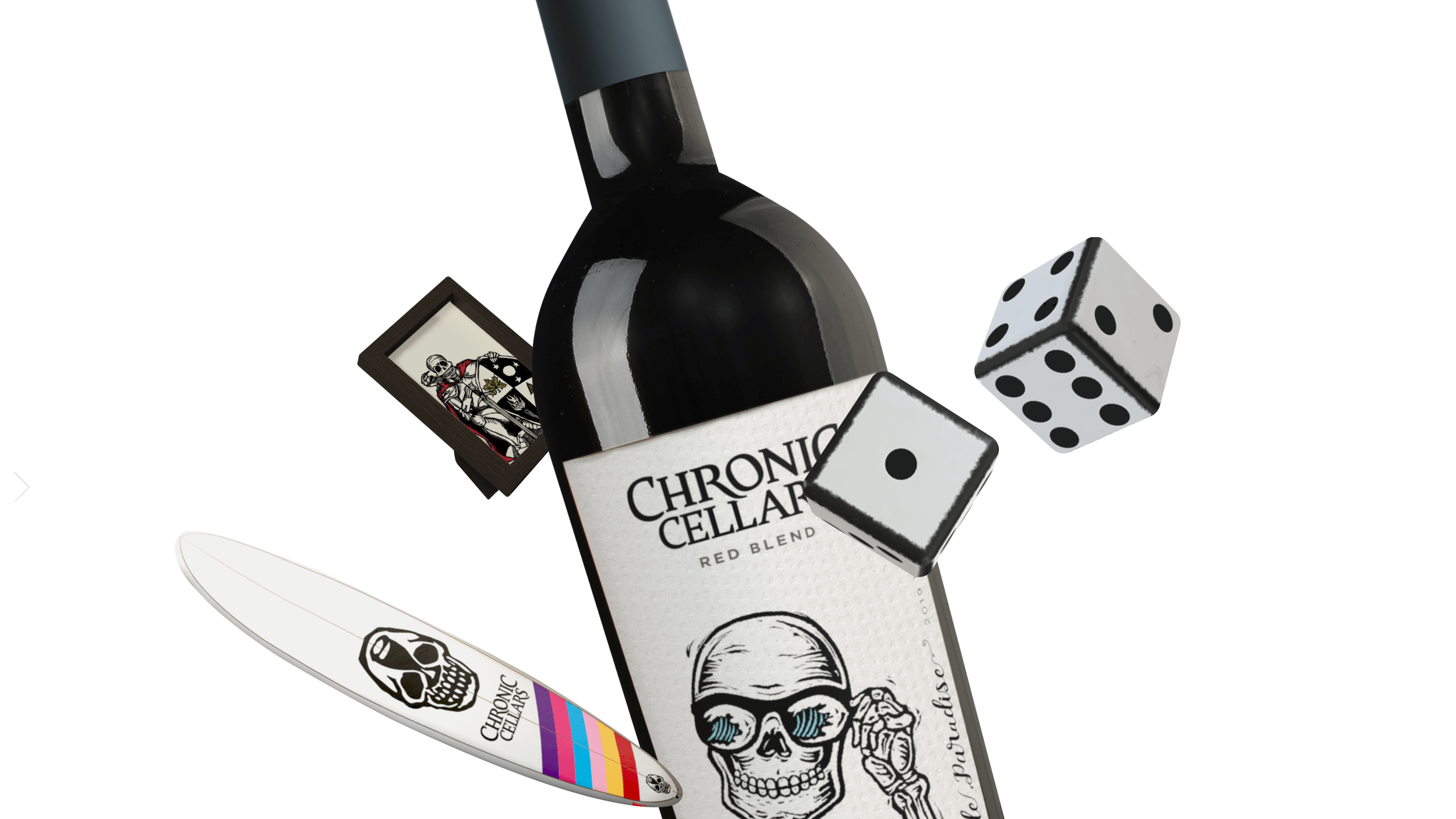 Chronic Cellars - Unique Asset Gallery - 3D B - Wine Bottle - World - Photo Frame - Surf board - Dice